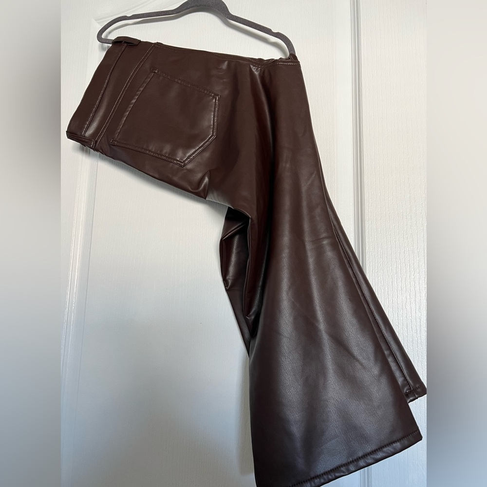 Faux leather cropped bootcut pants